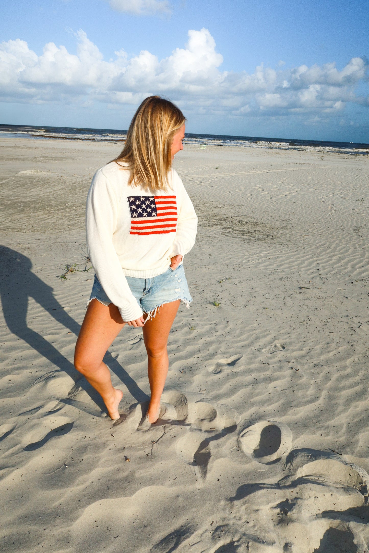 American Flag Sweater- ivory