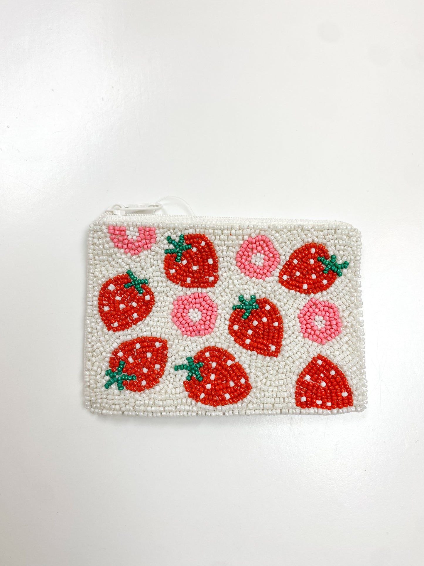 Strawberry Beaded Coin Pouch