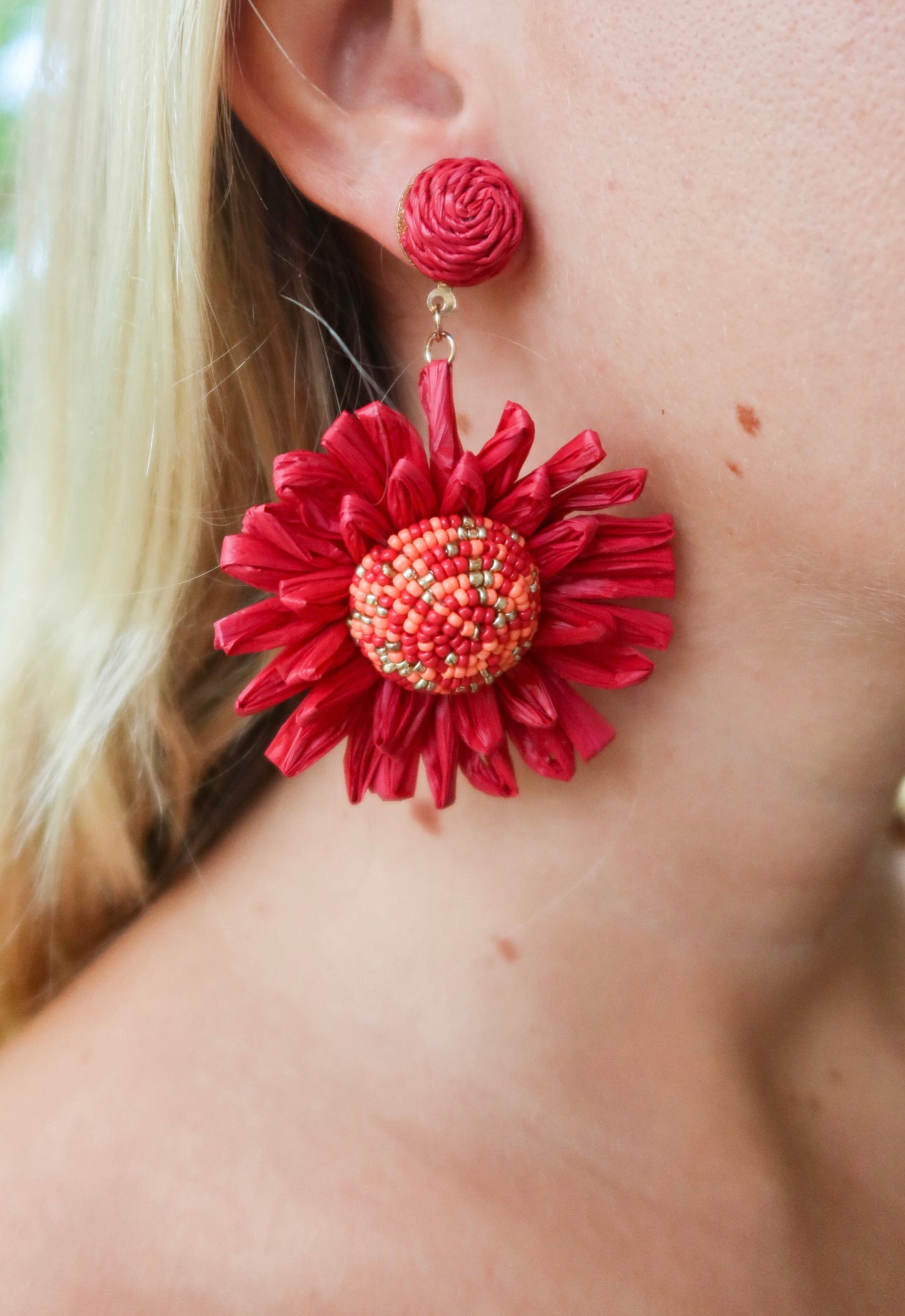Burgundy Flower Beaded Earrings